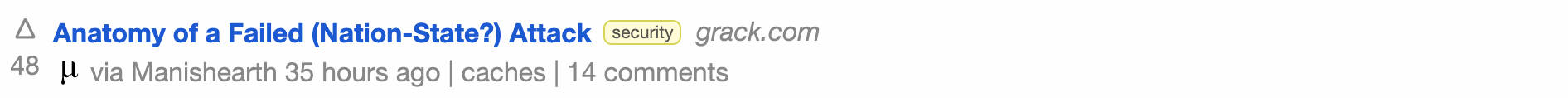 The same story row with the “vibecoding” tag hidden; only “security” remains.
